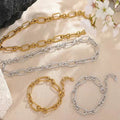 Handmade Women's Stainless Steel Metal Necklace Bracelet 18K Gold Plated Statement Fashion Jewelry for Weddings Engagements
