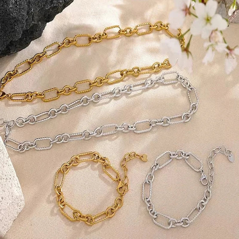 Handmade Women's Stainless Steel Metal Necklace Bracelet 18K Gold Plated Statement Fashion Jewelry for Weddings Engagements