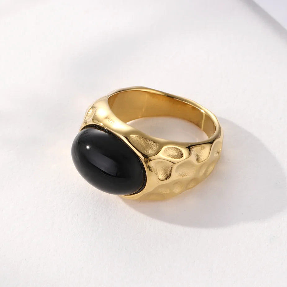 18k Gold Natural Stones Finger Rings Stainless Steel Customized Gold Plated Chunky Rings