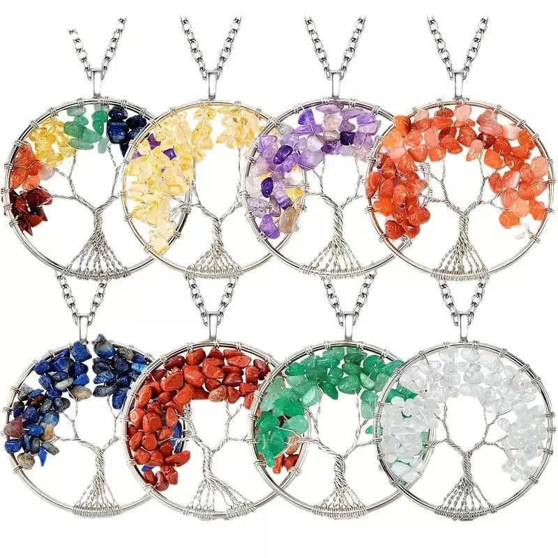 Wholesale Crystal Stone Seven Chakra Life Tree Shape Pendant Crystal Crafts for Decoration and Gift
