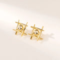 DAIHE ER6409 S925 Silver Needle Plated with 18K Gold Polished Cross-shaped Round Bead Earrings