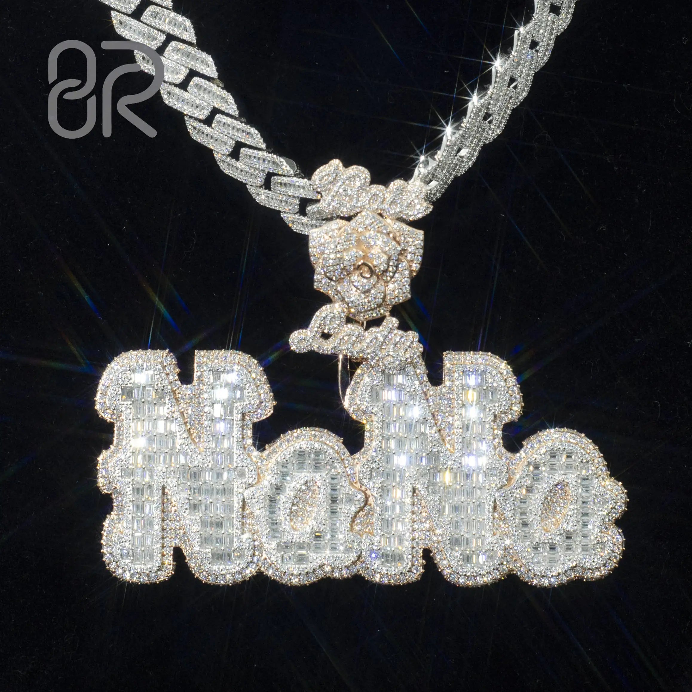 Name Letter VVS Moissanite Diamonds Pendants Factory Whole Hot Sale 925 Sliver Cuban Link Necklace Custom Fine Jewelry