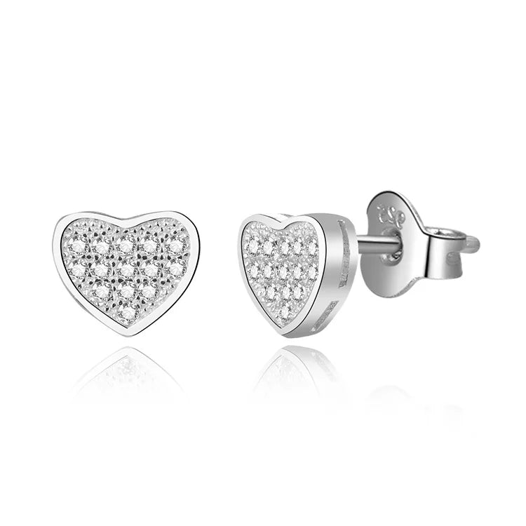 S925 Rhodium Plated Earrings Piercing Cz Cubic Zirconia Sterling Silver Heart Shape Ear Studs Piercing Jewelry