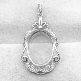 Sterling Silver 15*20mm Semi Mount Pendant Empty Frame Blank Support Setting S925 Base Holder Without Center Stone for DIY Inlay