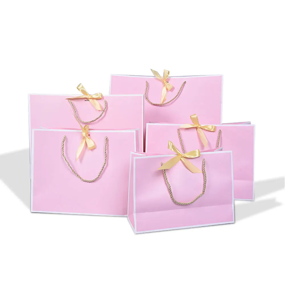 Standing Gift Bag pink With Bow Tie Shopping Paper Bag Can Be Customized LOGO Wholesale White Card Paper Bag With Handles