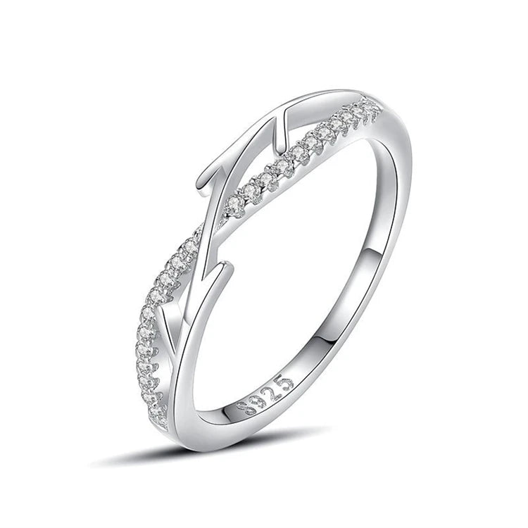 Fashion 925 Sterling Silver Branch Cross Micro Inlaid Diamond Index Finger Ring for Women