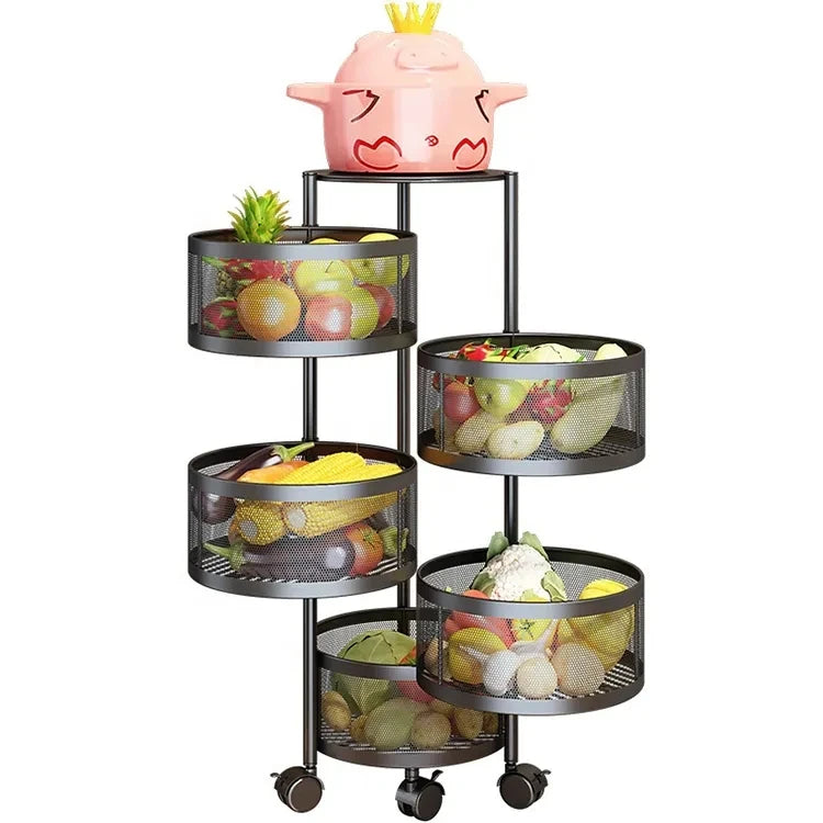 Multifunctional Sundries Fruit Storage Rack Kitchen Vegetable Rack Round Floor Type Multi-layer Rotatable Vegetable Storage Rack