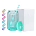 16oz Gradient Sublimation Glass Tumbler with Classic Design Lid Straw RTS Colored Strip Wave Storage Jars Bottles