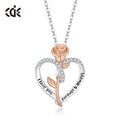 CDE YN1057 925 Sterling Silver Necklace Heart-Shaped Fine Silver Pendant with Flower Collar Mom Heart Necklace