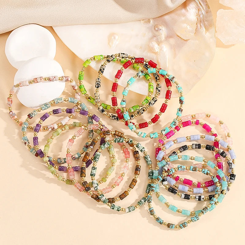 Hot Sale Boho Multicolor Natural Stone Handmade Miyuki Seed Beaded Women's Stretch Bracelet for Gift