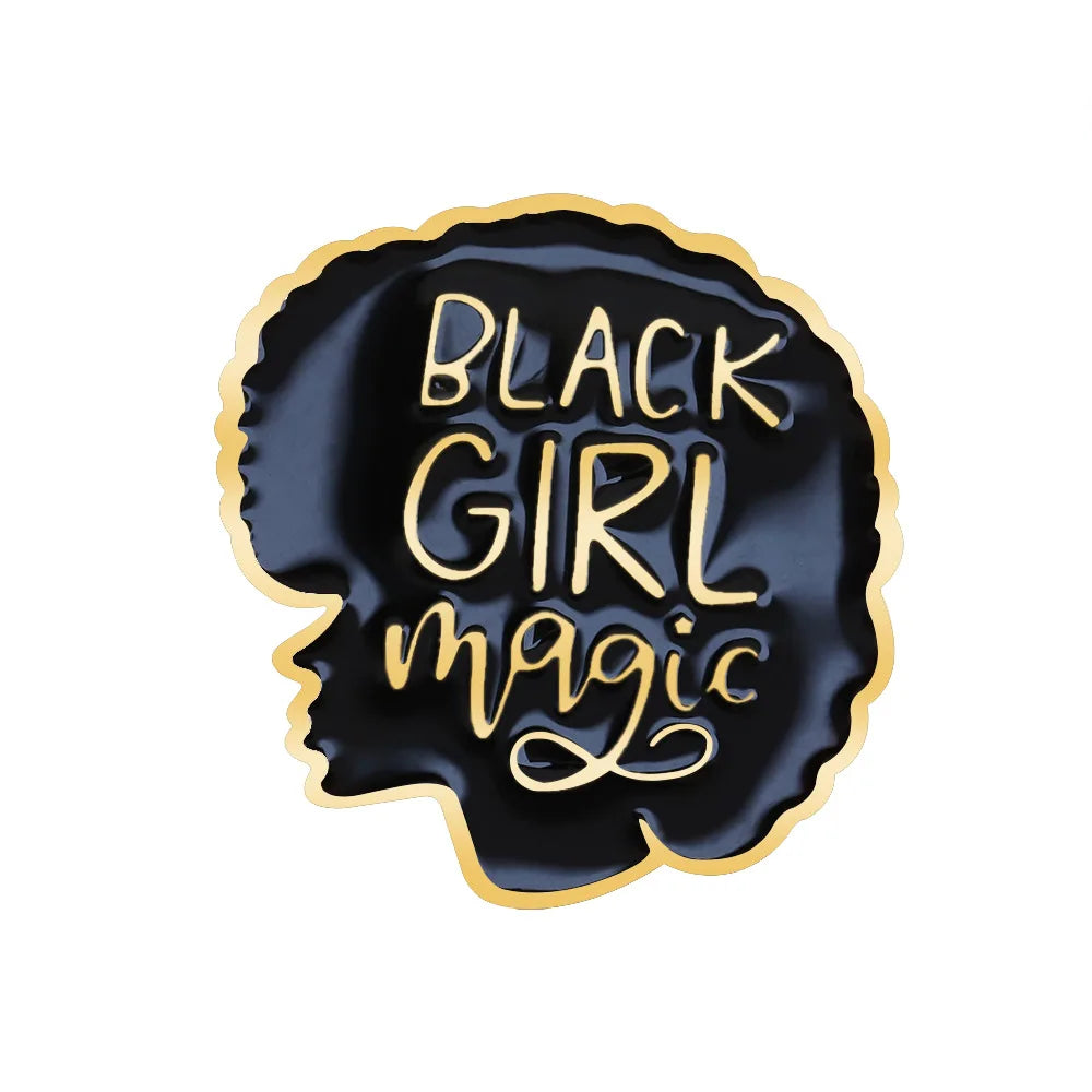Personalized BLACKGIRL MAGIC Badge Silk Scarf Buckle Brooches New Portrait Lettering Stainless Steel Jewelry