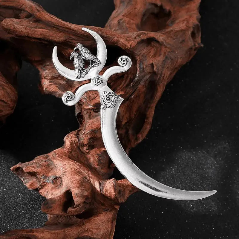 Vintage Nordic Vikings Lunar Phase Sword Hairpins Rune Odin Raven Punk Viking Animal Hair Stick for Women Men Amulet Jewelry