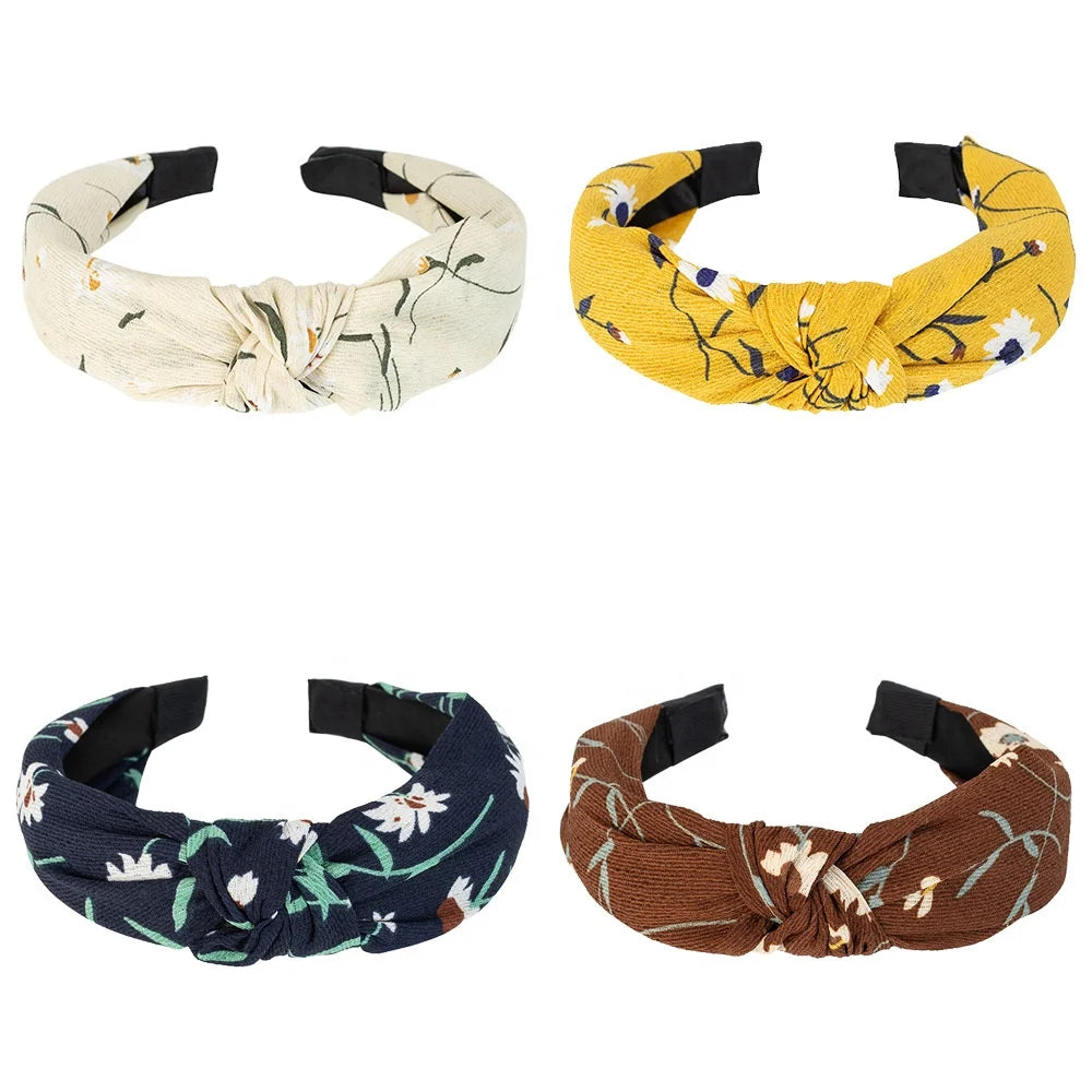 Knotted Twist Hairband Hair Accessories Hoop Floral Striped Print Plain Knitted Non Slip Fabric Cross Knot Turban Wide Headbands