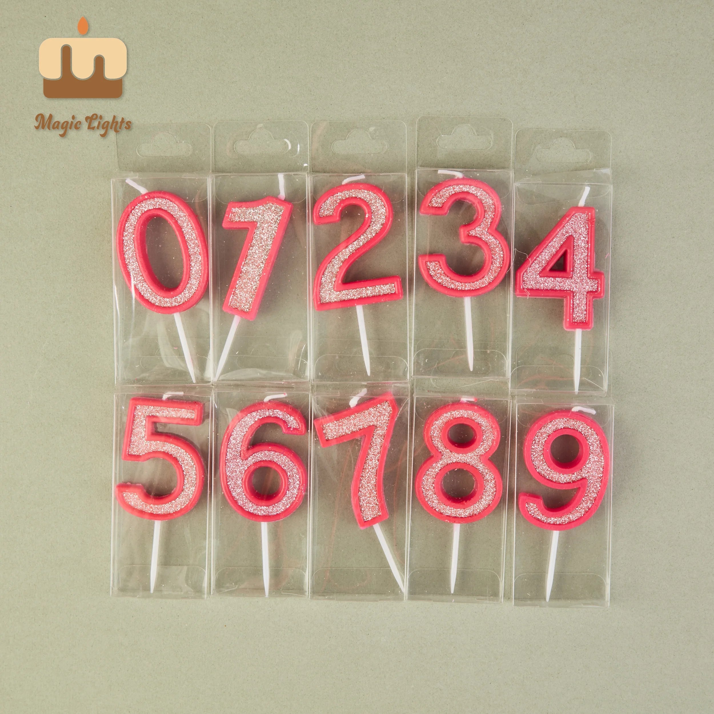 Custom Design Wholesale Glitter Pink 0-9 Birthday Cake Number Candles for Easter New Year Bars Home Decoration Parties Weddings