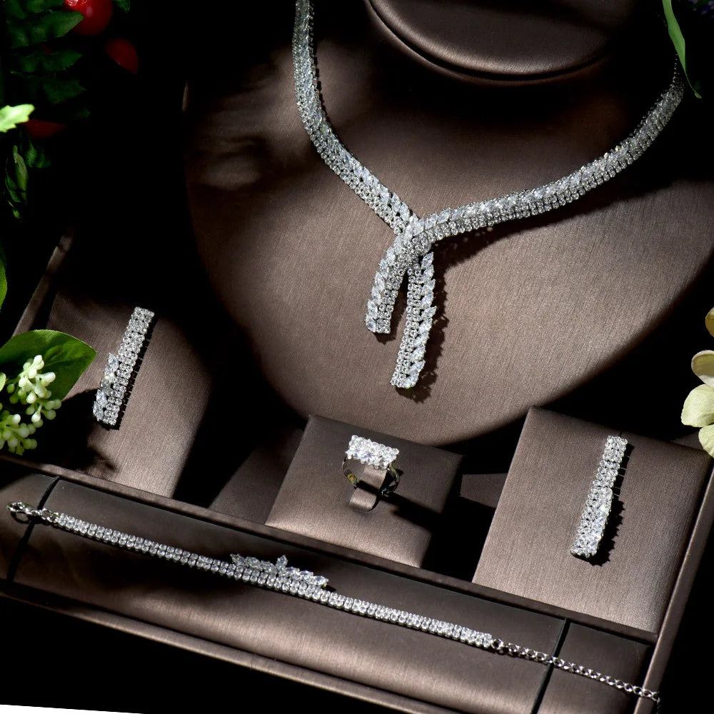 HIBRIDE Classical Zircon Necklace Earring Set Fashion Women Bridal African Jewelry Set Nigerian Wedding Collares De Moda N-1374