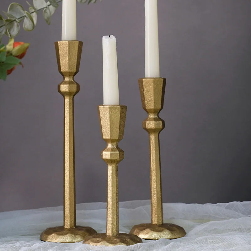 European-style Creative Cast Iron Candlestick Three-piece Set Simple Metal Home Porch Table Decoration