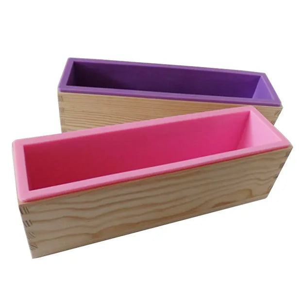 42oz/1200ml Rectangular Loaf Soap Mold Boxes Silicone Soap Molds Custom Logo Silicone Moulds Rectangle Cake Tools with Wooden