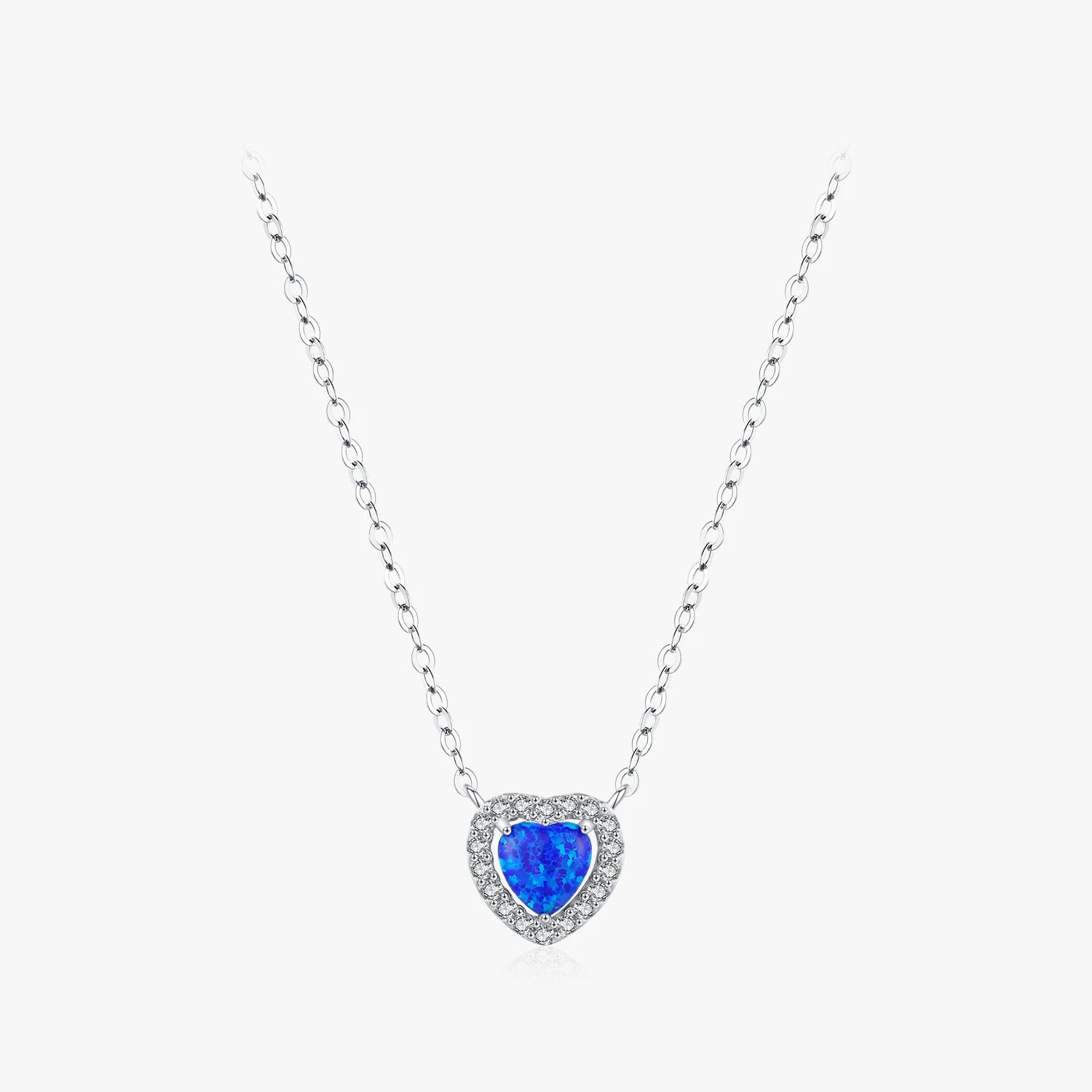 Romantic Anniversary Gifts Fine Jewelry 925 Sterling Silver Exquisite Blue Opal Heart Pendant Necklace for Women