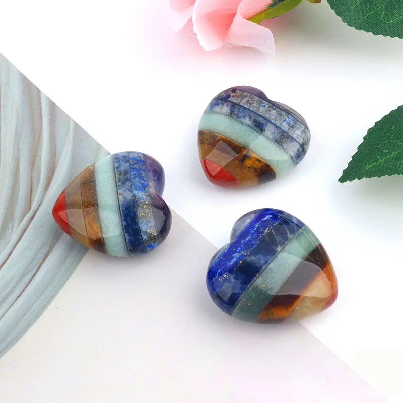 HZ Natural Seven Chakra Stones Travel Set Mixed Meditation Healing Crystal Tumbled 7 Chakra Stone Heart