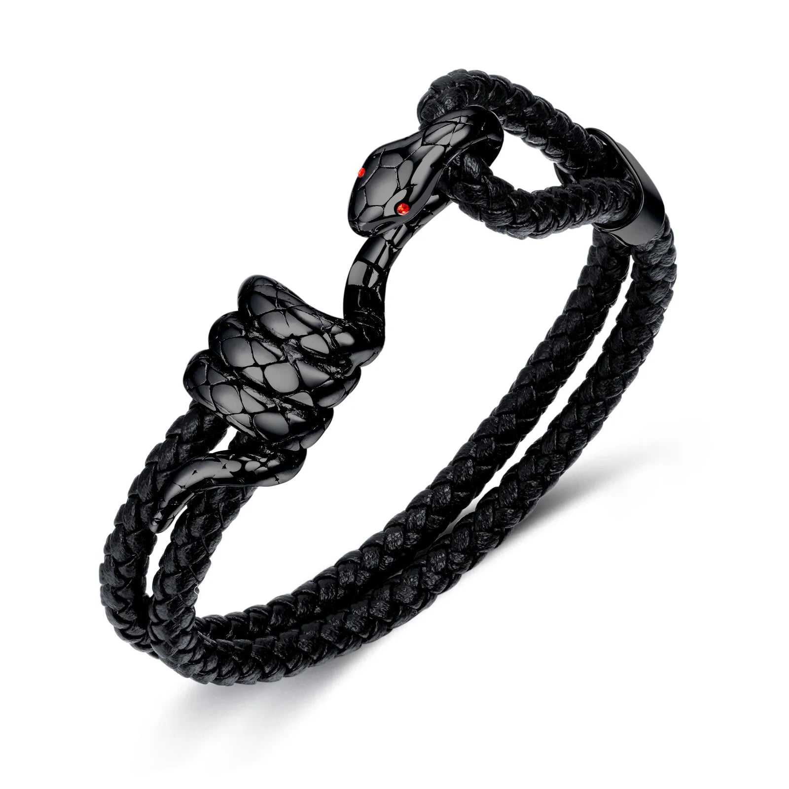 Luxury Stainless Steel Design Snake Leather Bracelet Wholesale Leather Engravable Magnetic Clasp Bracelet for Men Gift