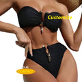 High Waist Push-Up Bikini Swimsuit Solid Pattern Swimwear in Stock