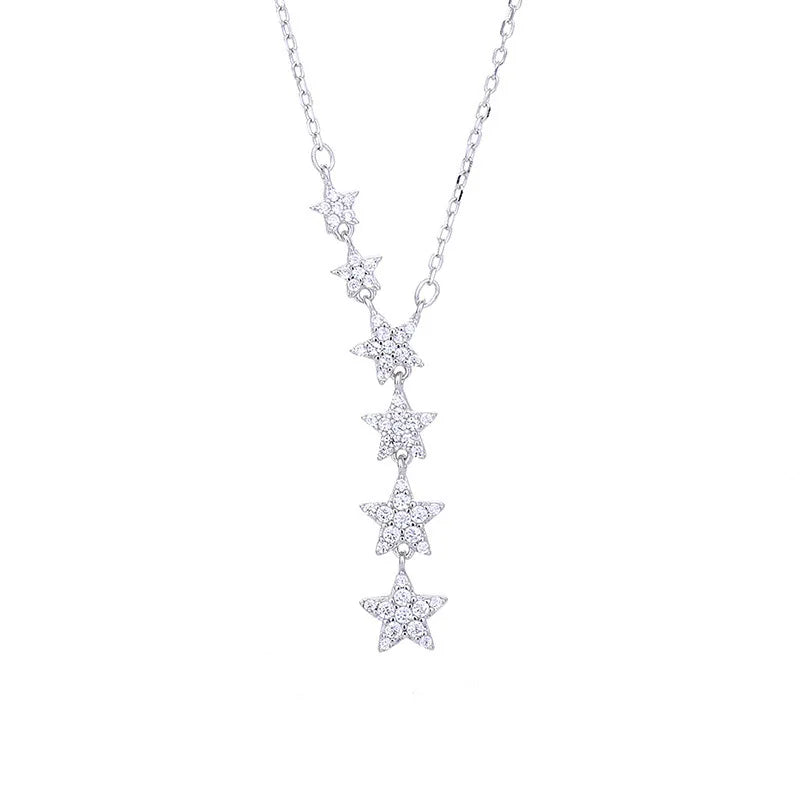 New S925 Silver Star Tassel Diamond Necklace Clavicle Chain for Women