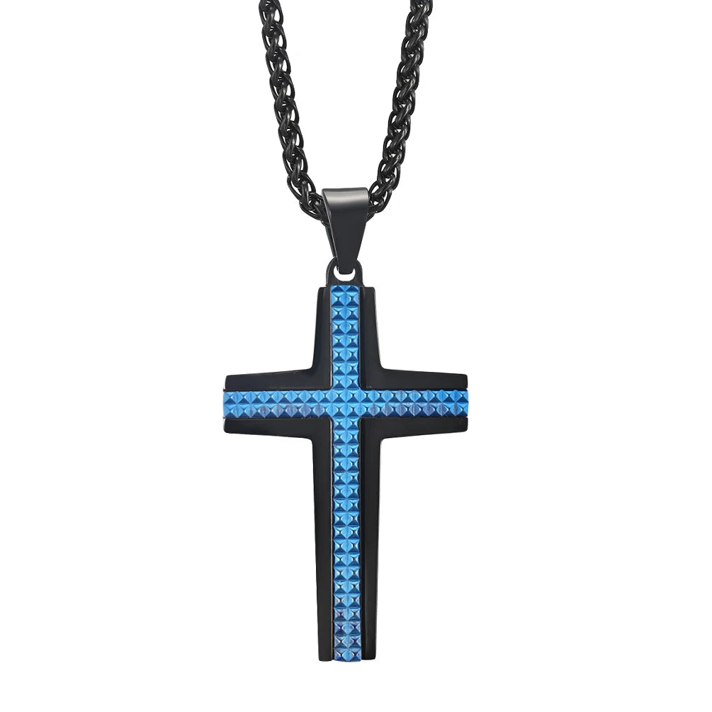 Alin Religious Children's & Men's Hot Gift Silver Black 18K Gold Plated Stainless Steel Cross Pendant Necklace