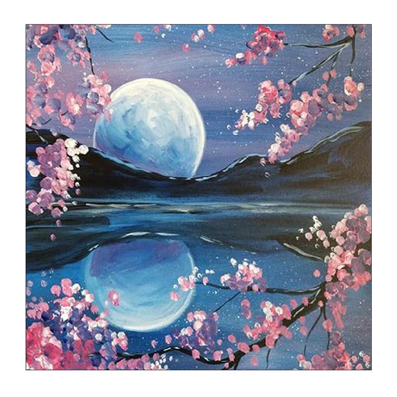 Wholesale Diy Diamond Painting Reflection Flowers and a Full Moon in the Water Diamond Embroidery Mosaic Decor Home Handicrafts MegaBDM