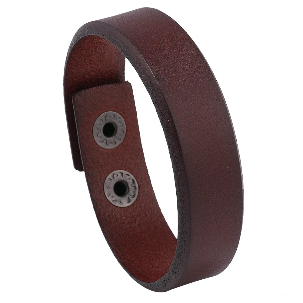 Wholesale Vintage Retro Genuine Leather Bracelets for Men Simple Flat Fashion Bangle Jewelry