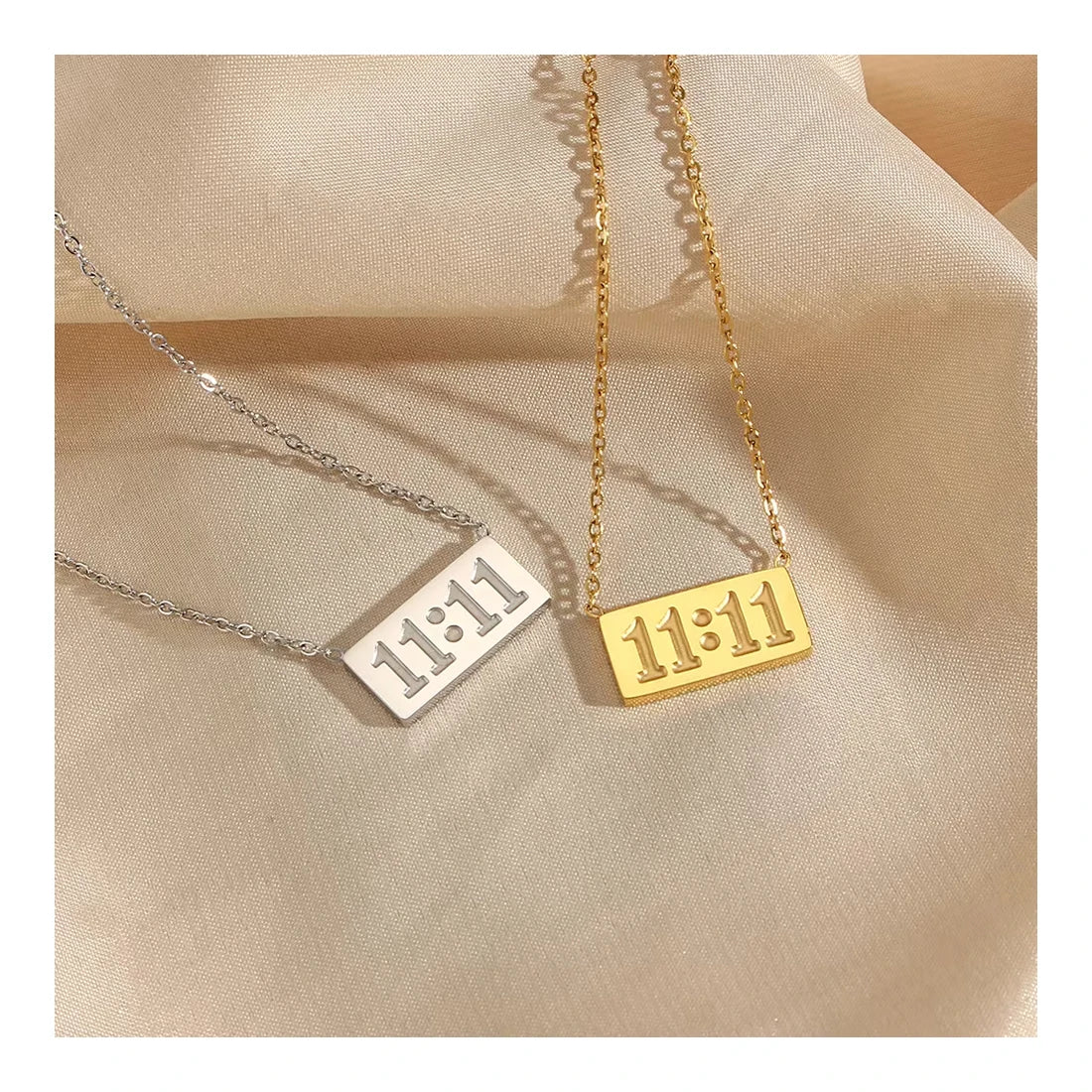 New Arrival Women Jewelry 11:11 Pvd 18K Gold Plated Plain Square Number Pendant Necklace Design Stainless Steel Necklace