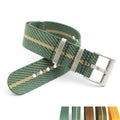 Best Seller Green Beige Striped Twill Pattern Seatbelt Slated One Pass Watch Strap Nylon With Premium Buckle 18mm 20mm 22mm
