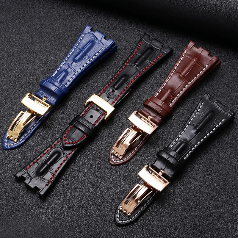 LAIHE High Quality Luxury Crocodile Pattern Brown Leather Watch Strap Correa De Reloj De Cuero for Wristwatch
