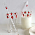Cute Strawberry Glasses Heat Resistant Coffee Milk Water Cups with Straws Clear Cute Juice Smoothie Cold Drinks Straw Cup