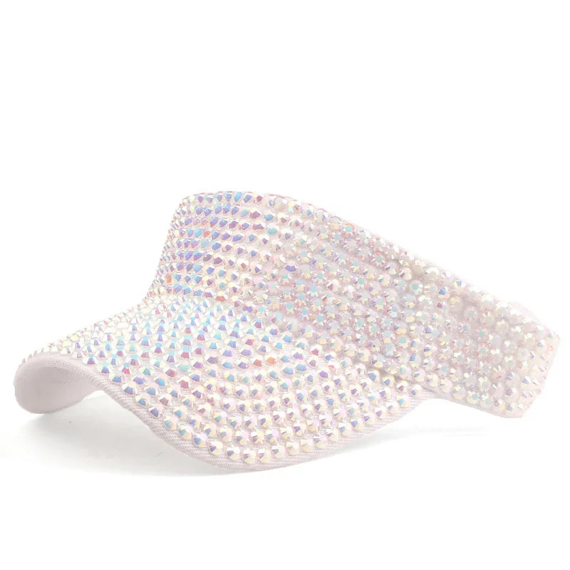 Unisex Summer Sun Visor Hat with Shiny Rhinestones Adjustable Diamond UV Protection Top Cap Plain Cycling Bling Studded Design