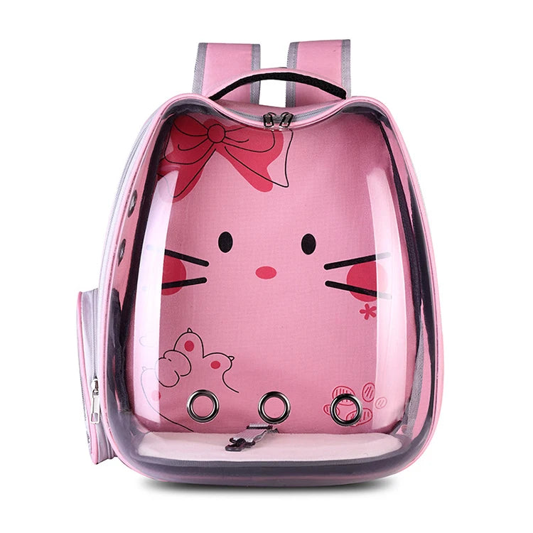 Classic Plastic Pet Carrier Backpack Print Pattern Small Dog Cat Shape Transparent Bubble Zipper Closure Portable for Traveling