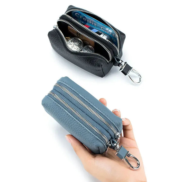 Vintage Wholesale Genuine Leather Cow Zipper Cute Small Mini Pocket Change Coin Bag Purse Pouch Case Holder for Kid Girl Women