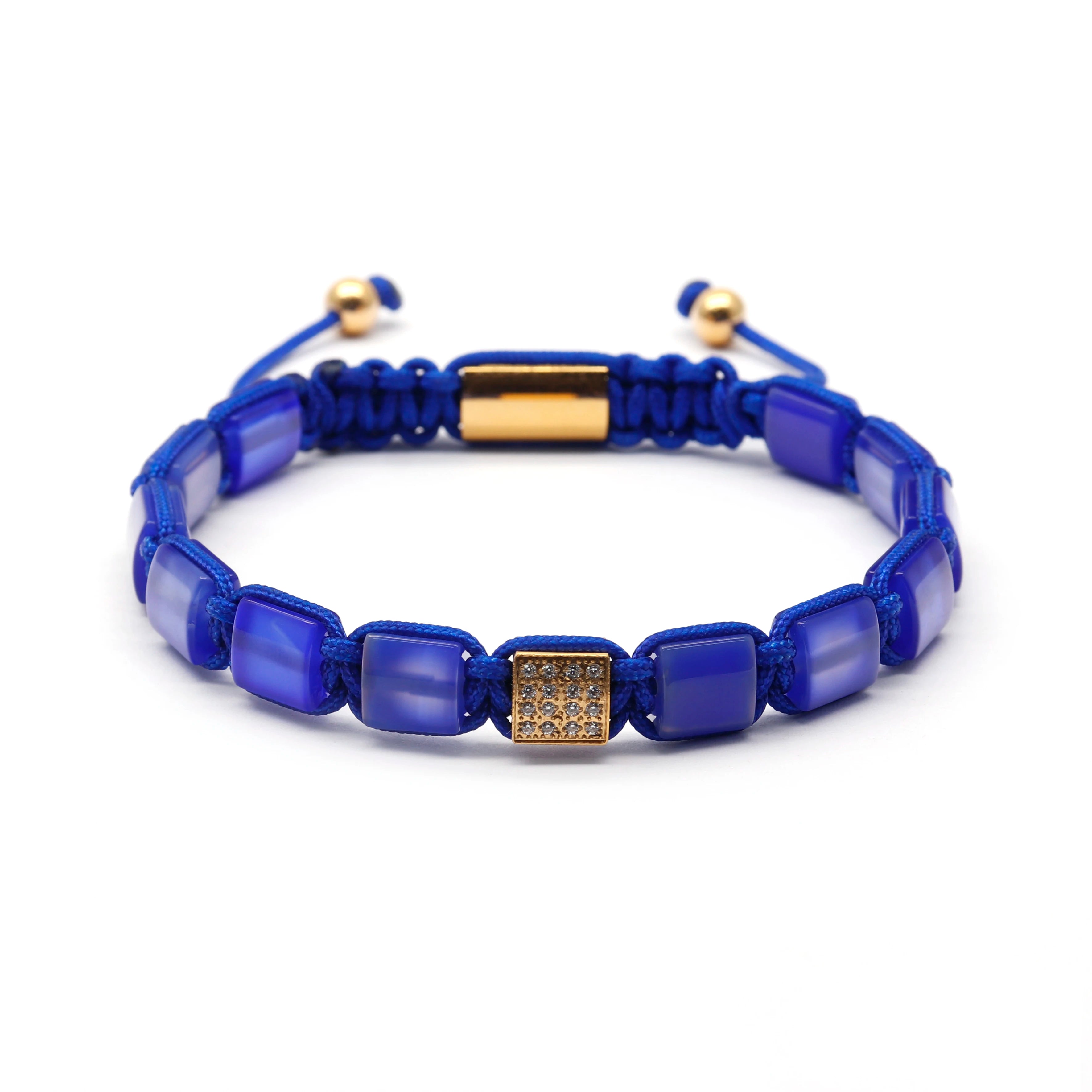 Goldix Jewelry 8mm Square Tiger Eye Agate Beaded Bracelet Blue Lapis Malachite Black Onyx Energy Natural Mens Bracelet for Gifts