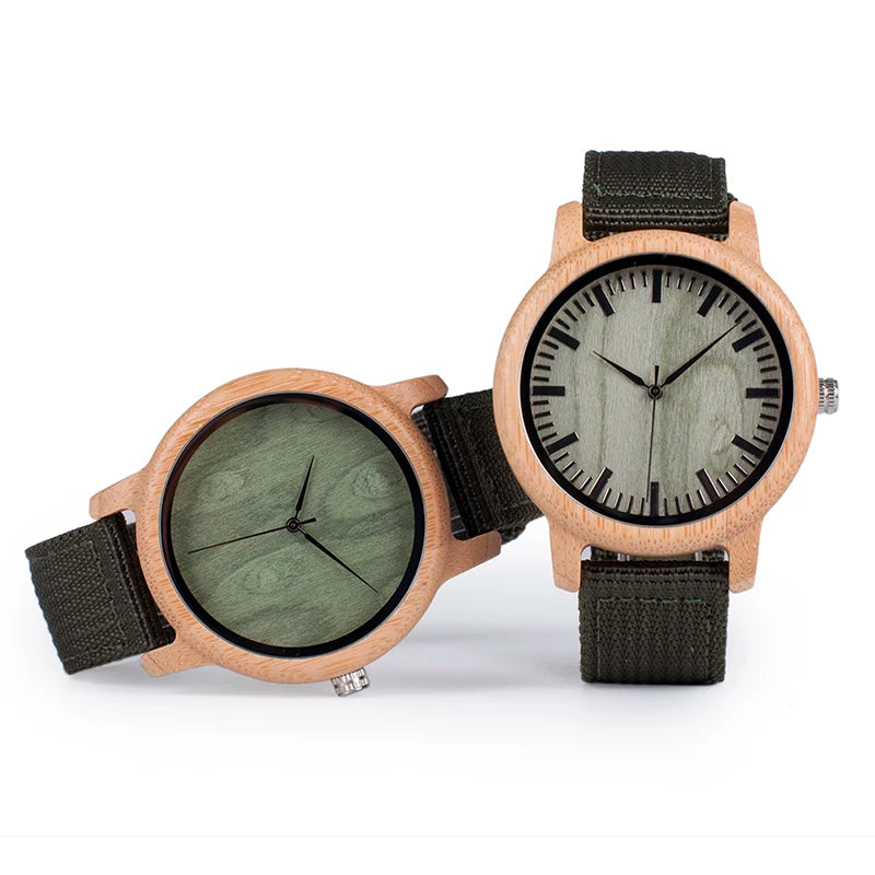 Eco-friendly Bamboo Wood Miyota Movement 44mm Analog Quartz Watch Sport Business Fashion Men's Luxury Green Nylon Strap 16mm
