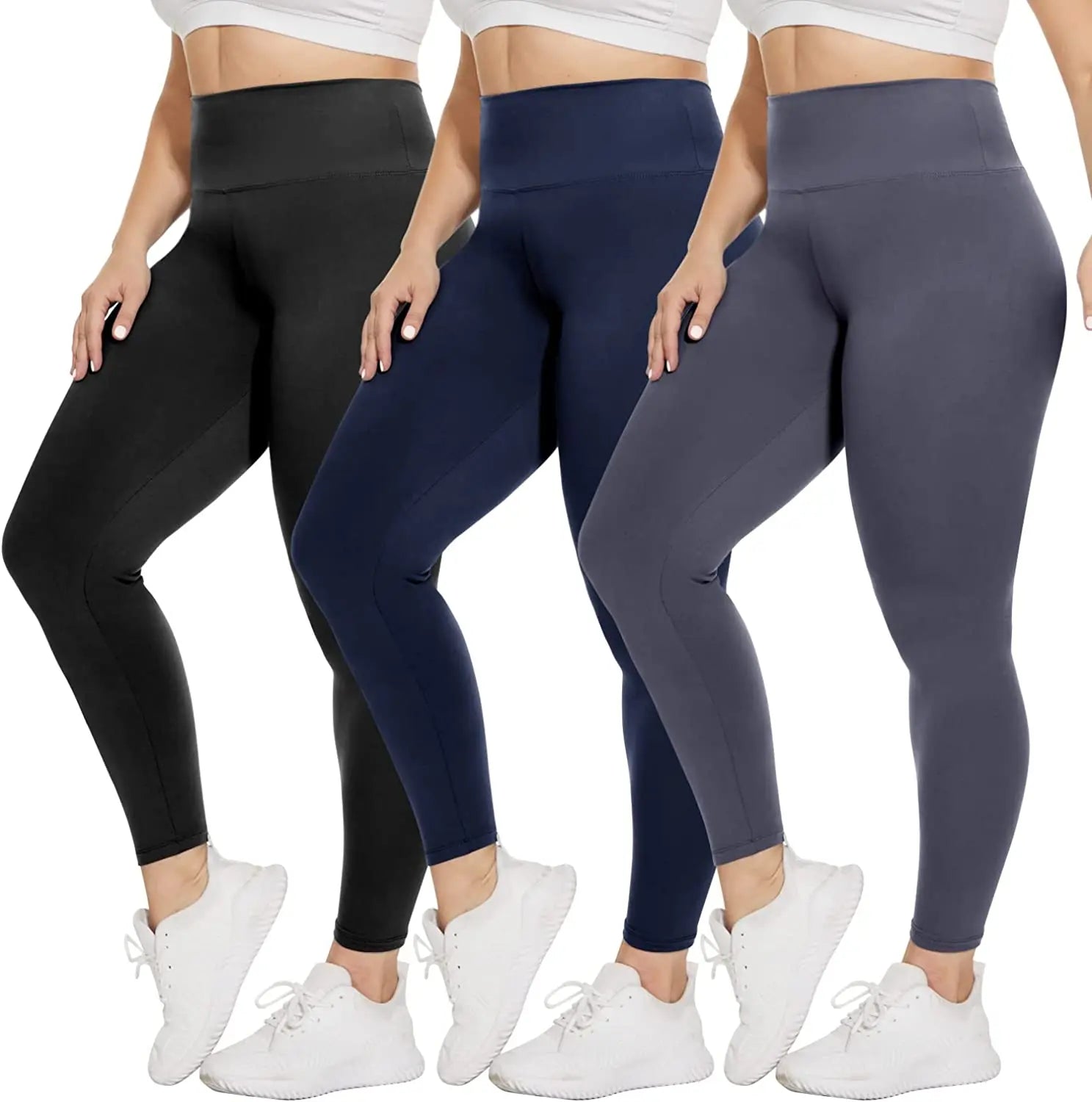 Polyester Spandex High Waist Seamed Knitted Breathable Leggings Plus Size Yoga Comfortable Casual Pants Black for Women