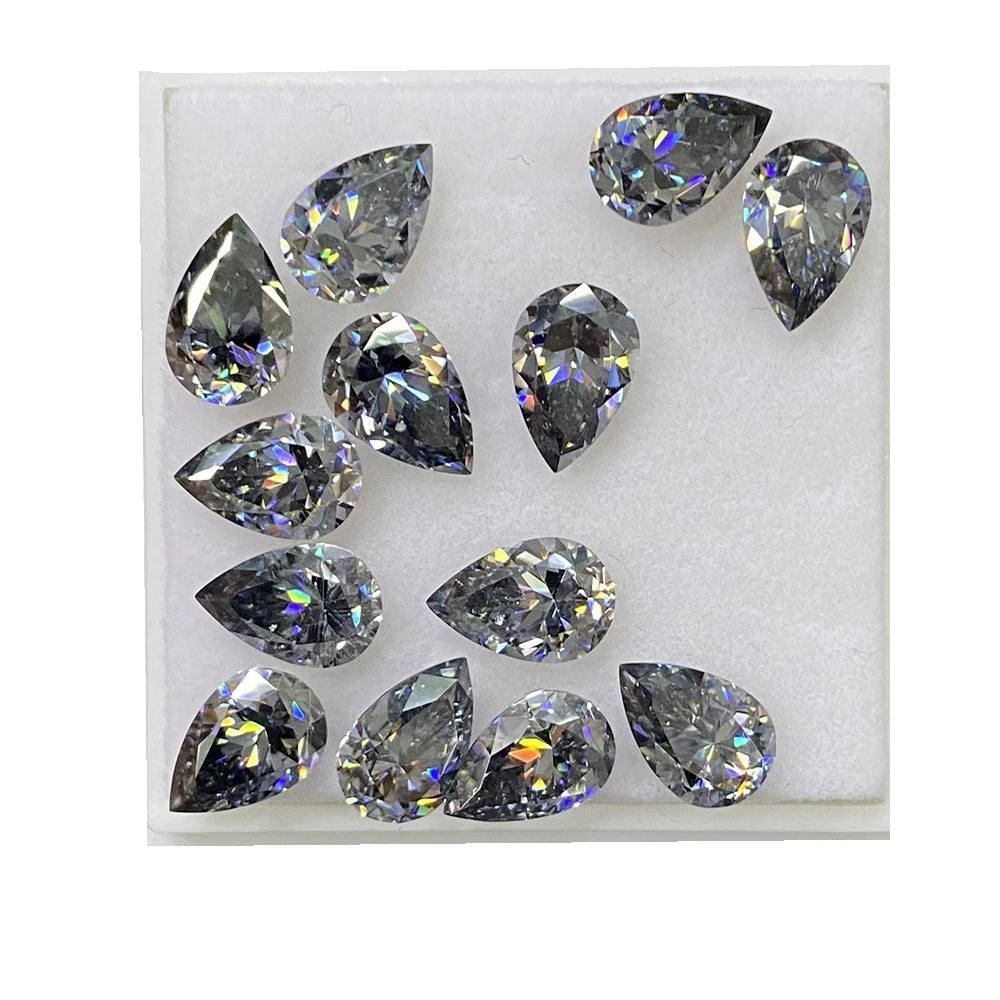 HQ GEMS GRA VVS1 Clarity Gray Moissanite 5x7mm to 10x14mm Pear Cut Grey Moissanite Diamond Loose Pear Moissanite