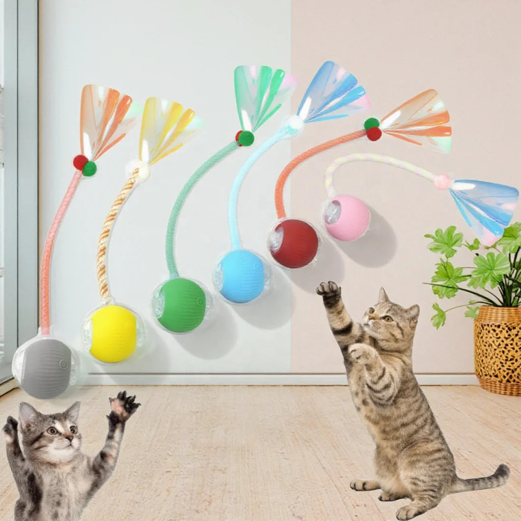 Luxury Colorful Dragonfly Tail Rechargeable Interactive PC & Silicone Pet Toy for Cats & Dogs-Automatic Rolling Play