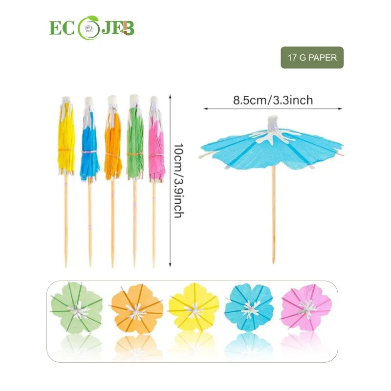 Colorful Paper Hawaiian Toothpicks Cocktail Flower Umbrellas for Drinks Tiki Party Decorations