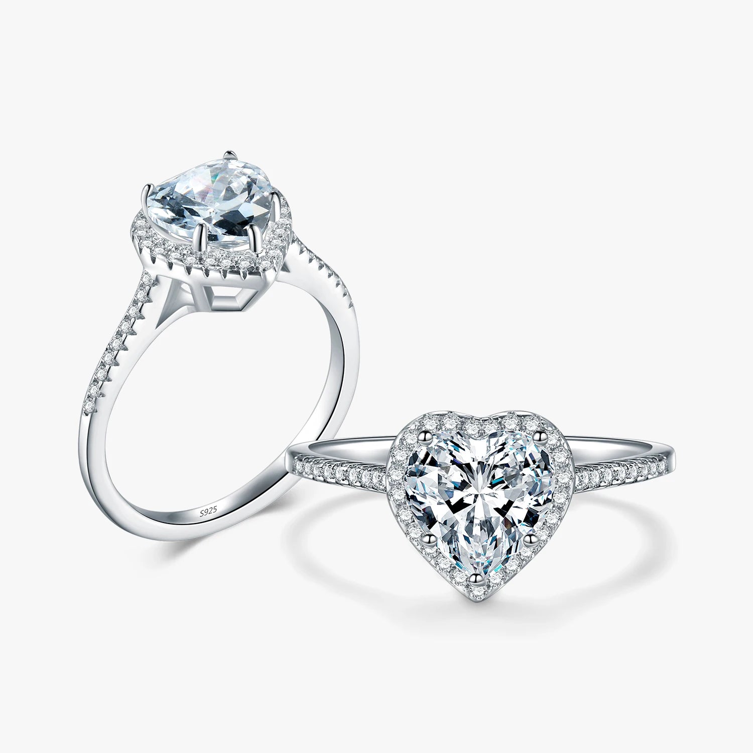 925 Sterling Silver Luxury Romantic Heart Cut Clear CZ Finger Rings for Women Wedding Engagement Statement Jewelry