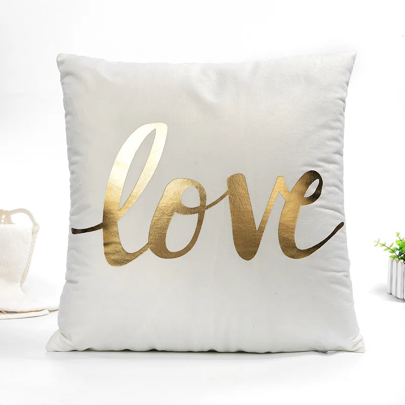 45*45cm Gold Stamping Print Throw Pillow Short Plush Sofa Decorative Love  Cushion Cover Pillowcase  Home Decor Pillowcover