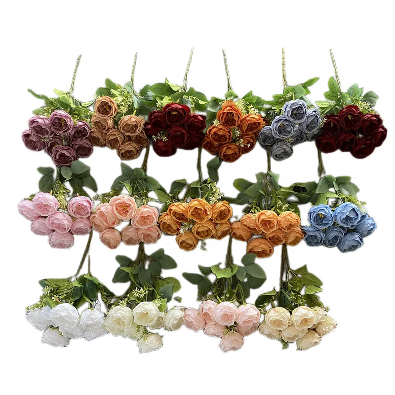 Superior Quality 7 Heads Silk Austin Roses bunch Artificial Flowers Rose Bushes for Wedding