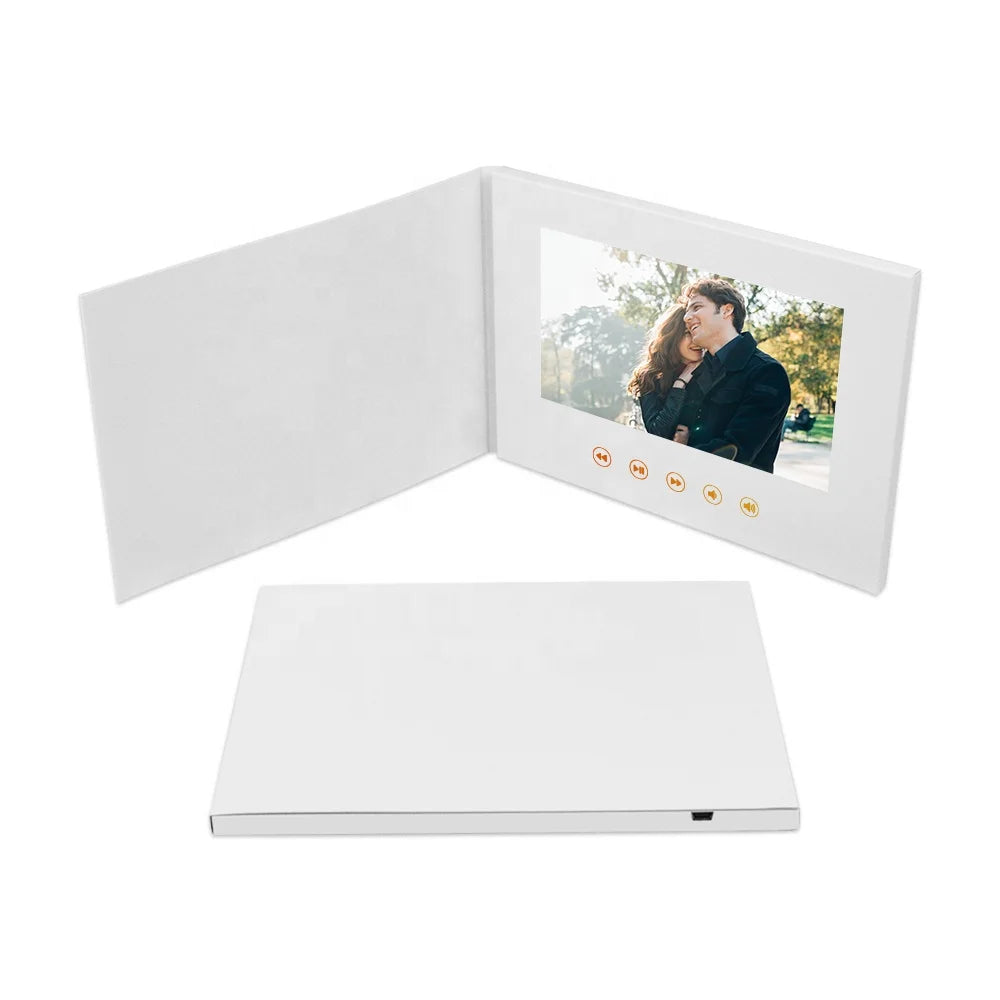 A5 White Video Brochure with 7 Inch Screen Memory Battery and Button Which Play Video Music Photo Book LCD Booklet Card