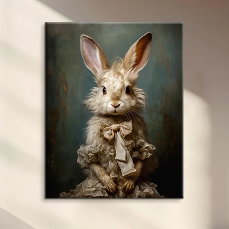 Wholesale Victorian White Rabbit Handmade Oil Painting Pet Animal Oil Painting Wall Art for Home Decoration