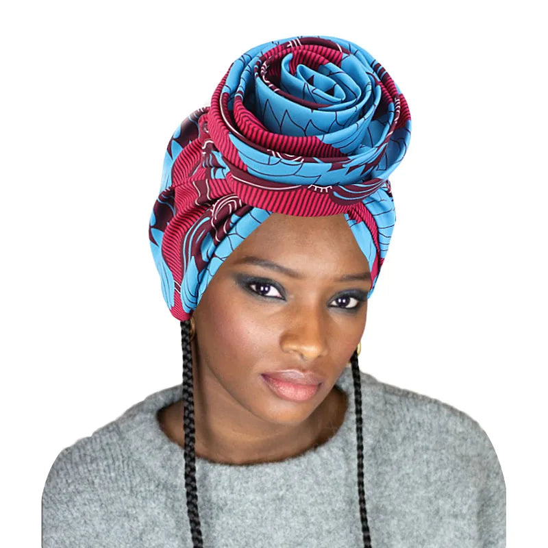 Ankara Vintage Beauty Flower Printing Pre-tied Knotted Satin Linned Beanie Headwrap Turban for Women