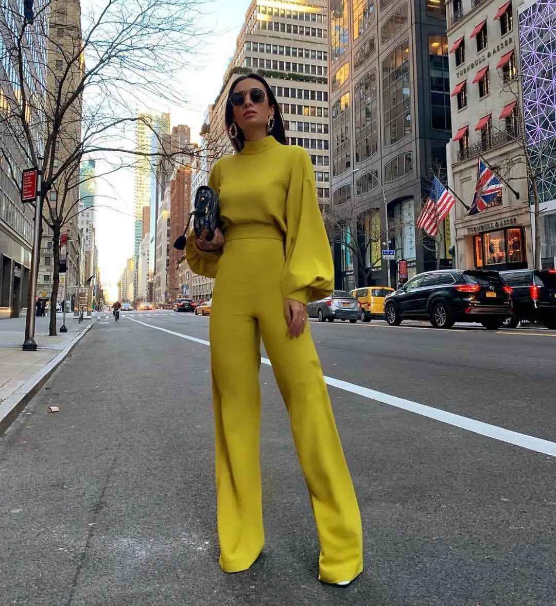 Wholesale 2026 Spring/Summer New Products Half Turtleneck Lantern Sleeves Simple and Capable Women's Jumpsuits