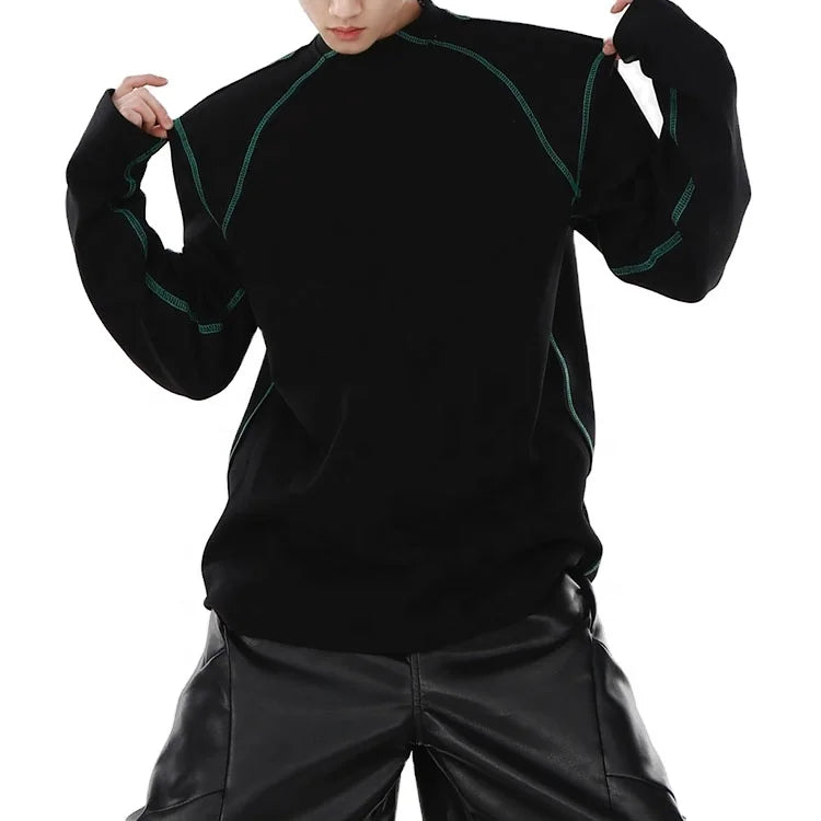 2026 Custom Cotton T Shirt for Men Long Sleeve Blank T Shirt Crew Neck Cover Stitching Men T-shirt